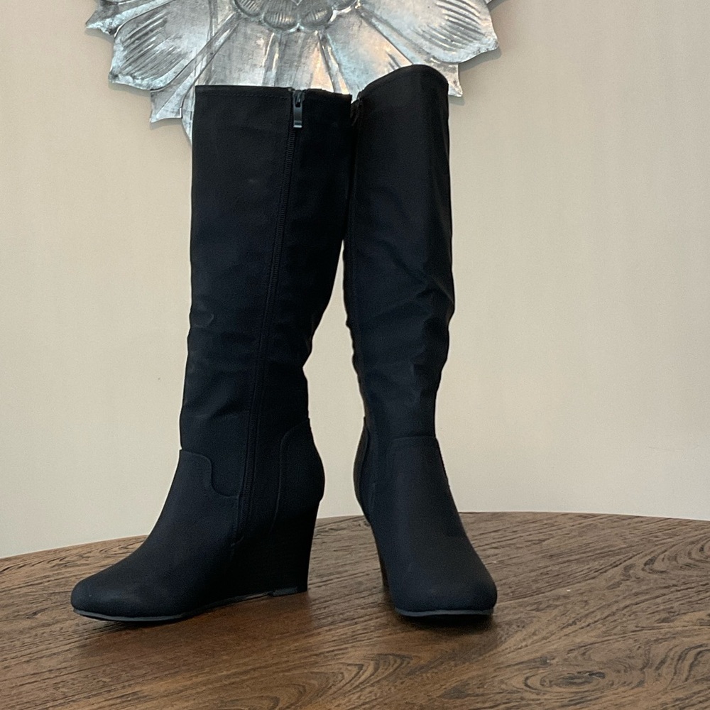 Journee Collection Black Wedge Boots